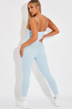 Rebellious Fashion Blue Jersey Scoop Neck Jumpsuit - Kadia