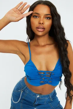 Rebellious Fashion Blue Knot Cut Out Crop Top - Paris