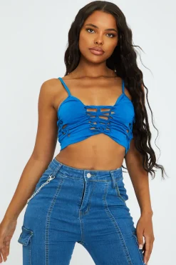Rebellious Fashion Blue Knot Cut Out Crop Top - Paris