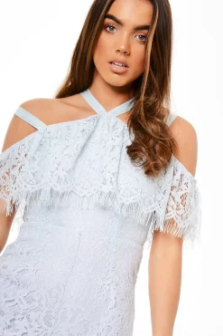 Rebellious Fashion Blue Lace Frill Playsuit - Gabrielle