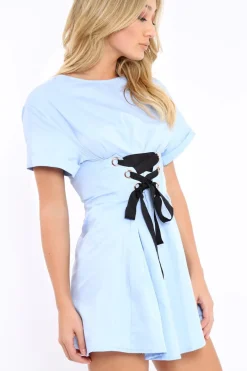 Rebellious Fashion Blue Lace Up Corset Dress - Leyla