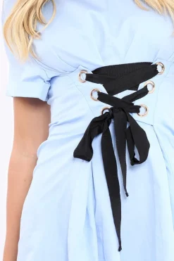 Rebellious Fashion Blue Lace Up Corset Dress - Leyla