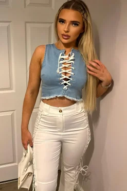 Rebellious Fashion Blue Lace Up Denim Crop Top - Floyd
