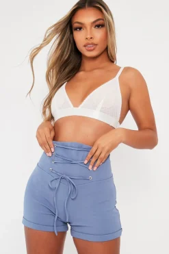 Rebellious Fashion Blue Lace Up High Waisted Tailored Shorts - Darcia