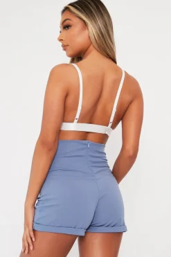 Rebellious Fashion Blue Lace Up High Waisted Tailored Shorts - Darcia