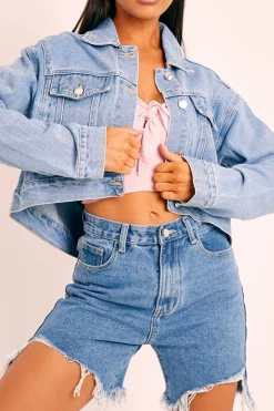 Rebellious Fashion Blue Light Wash Denim Jacket - Giani