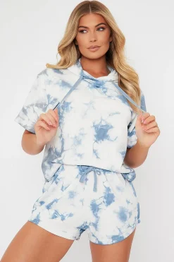 Rebellious Fashion Blue Loop Back Tie Dye Hoodie and Shorts Set - Shivi