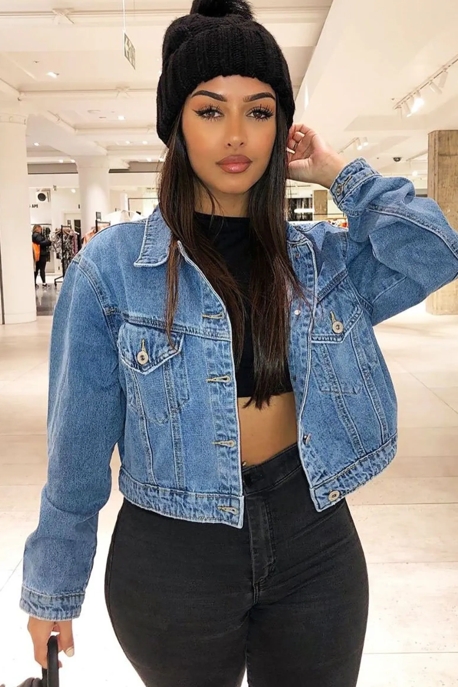 Rebellious Fashion Blue Mid Wash Cropped Denim Jacket - Gaby
