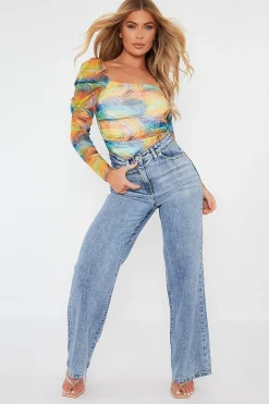 Rebellious Fashion Blue Mid Wash Wide Leg Jeans - Gemma