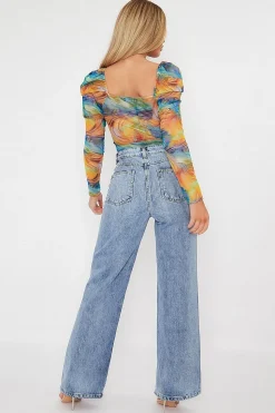 Rebellious Fashion Blue Mid Wash Wide Leg Jeans - Gemma