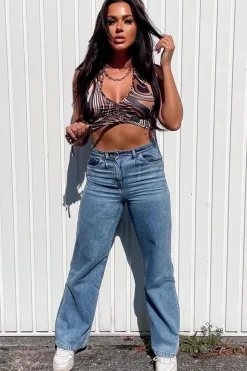 Rebellious Fashion Blue Mid Wash Wide Leg Jeans - Gemma