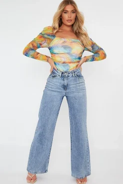 Rebellious Fashion Blue Mid Wash Wide Leg Jeans - Gemma