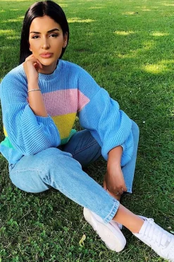 Rebellious Fashion Blue Nude and Yellow Striped Jumper - Ammie