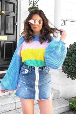 Rebellious Fashion Blue Nude and Yellow Striped Jumper - Ammie
