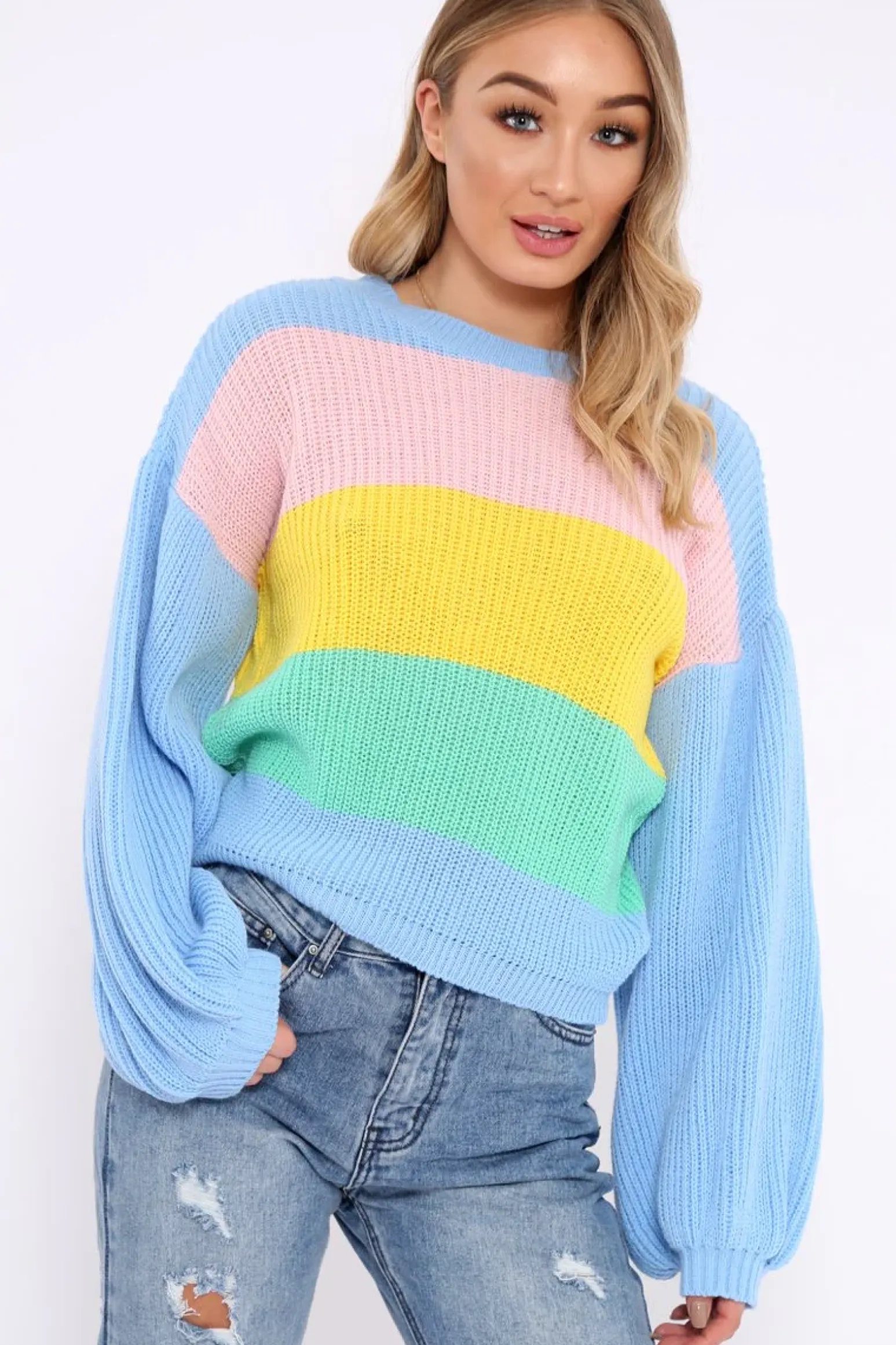 Rebellious Fashion Blue Nude and Yellow Striped Jumper - Ammie