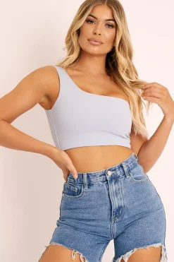 Rebellious Fashion Blue One Shouldered Crop Top - Kamri