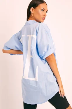 Rebellious Fashion Blue Oversized LO VE Shirt - Harmony