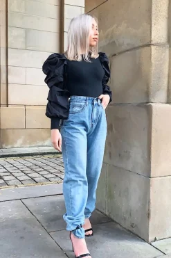 Rebellious Fashion Blue Oversized Mom Jeans - Hannie