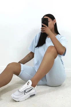Rebellious Fashion Blue Oversized T-shirt Cycling Shorts Co-ord - Bethanny