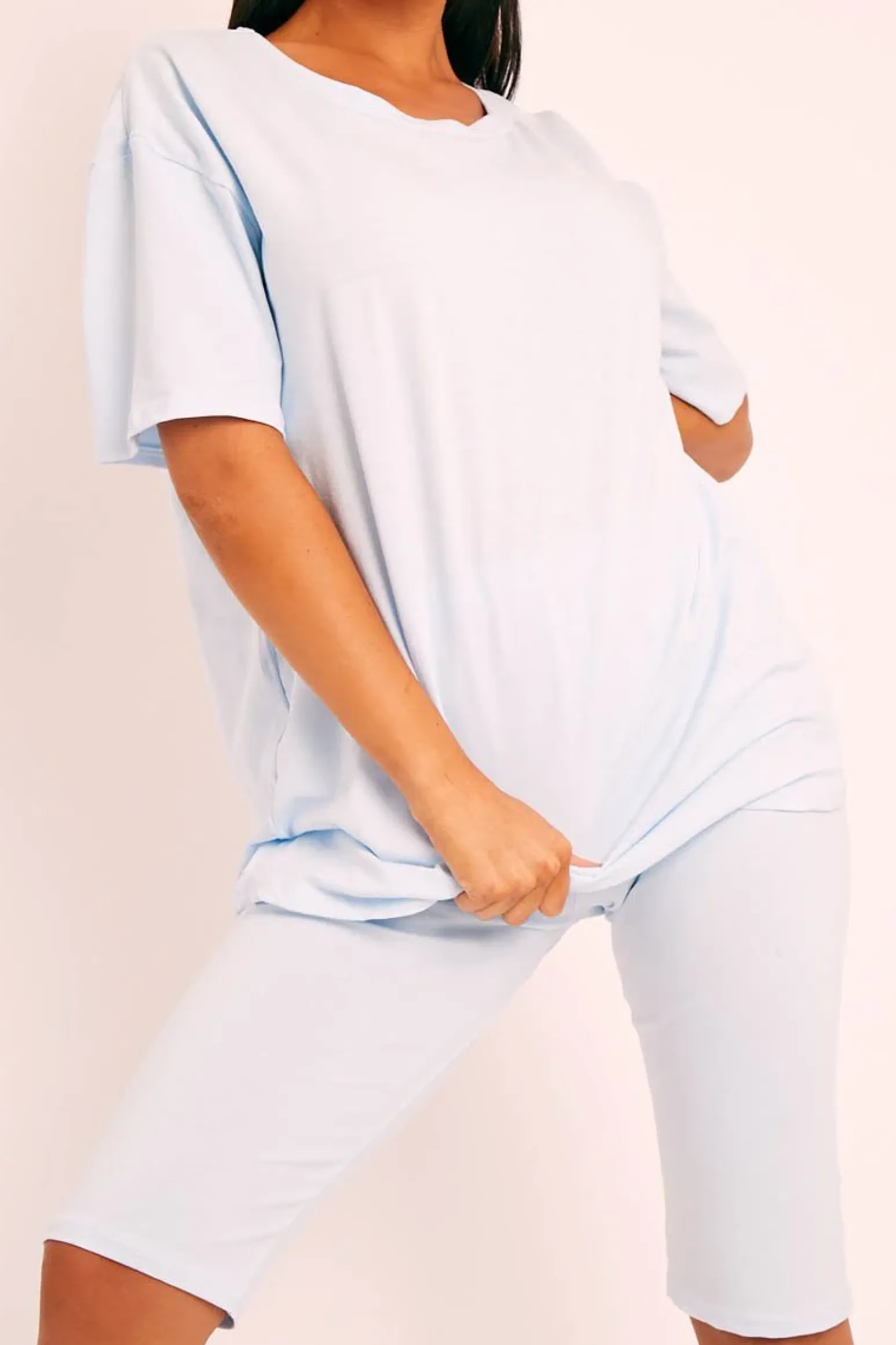 Rebellious Fashion Blue Oversized T-shirt Cycling Shorts Co-ord - Bethanny