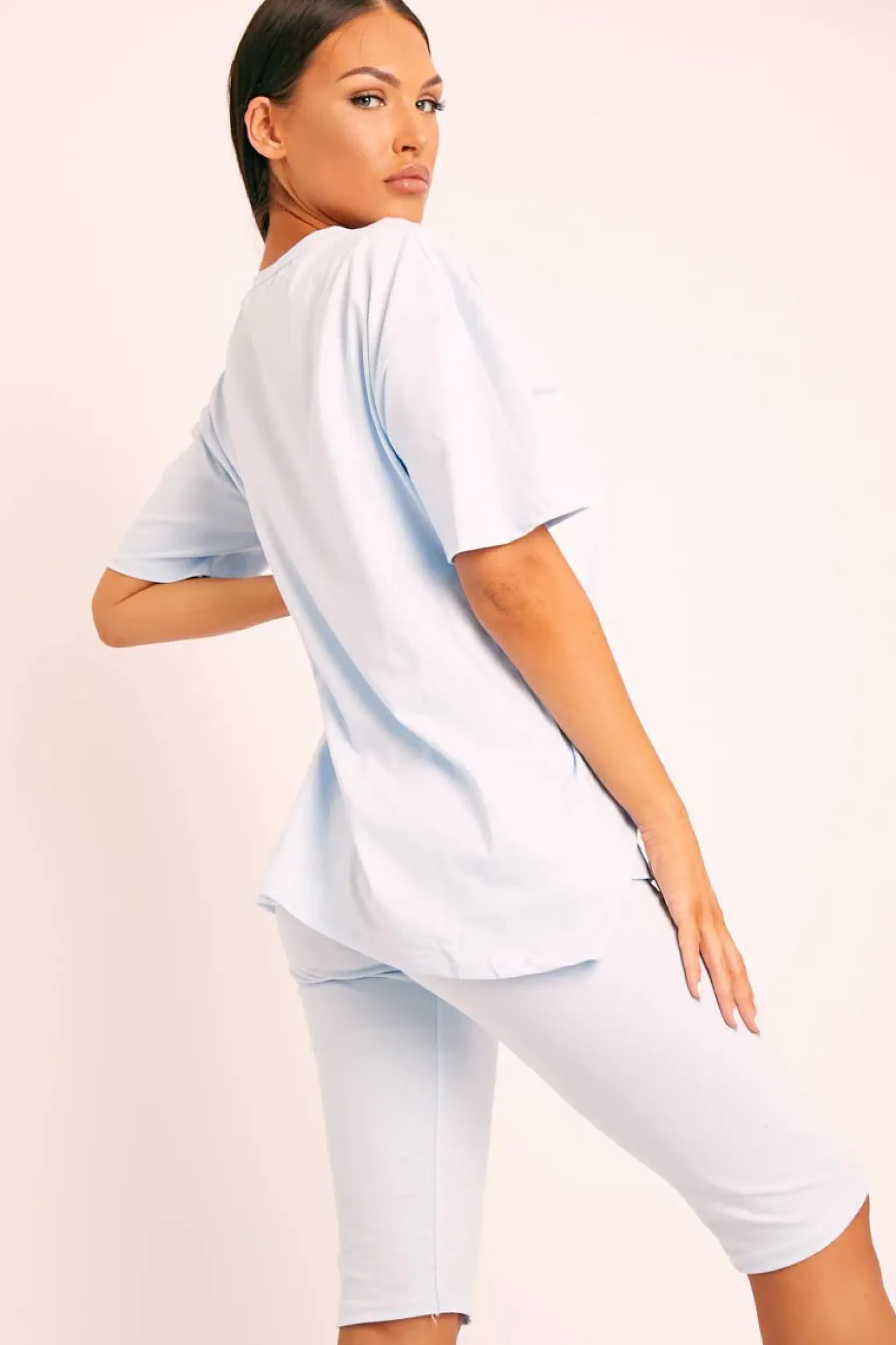Rebellious Fashion Blue Oversized T-shirt Cycling Shorts Co-ord - Bethanny