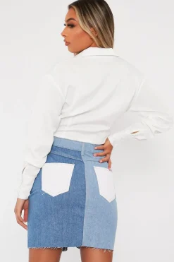 Rebellious Fashion Blue Patch Detail Denim Skirt - Kiari