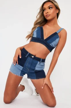 Rebellious Fashion Blue Patchwork Denim Shorts - Ivana