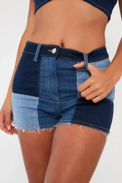 Rebellious Fashion Blue Patchwork Denim Shorts - Ivana