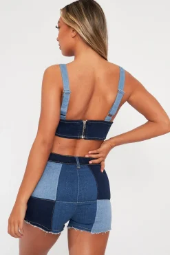 Rebellious Fashion Blue Patchwork Denim Shorts - Ivana
