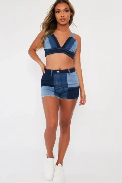 Rebellious Fashion Blue Patchwork Denim Shorts - Ivana