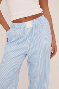Rebellious Fashion Blue Pinstripe Elasticated Waist Straight Leg Trousers - Doris