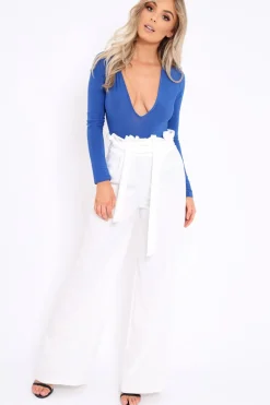 Rebellious Fashion Blue Plunge Bodysuit - Betty
