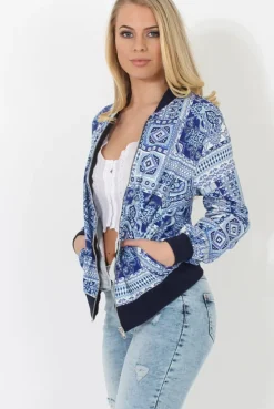 Rebellious Fashion Blue Print Bomber Jacket - Naomie