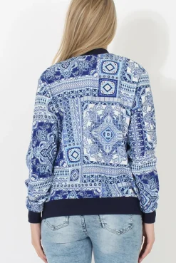 Rebellious Fashion Blue Print Bomber Jacket - Naomie