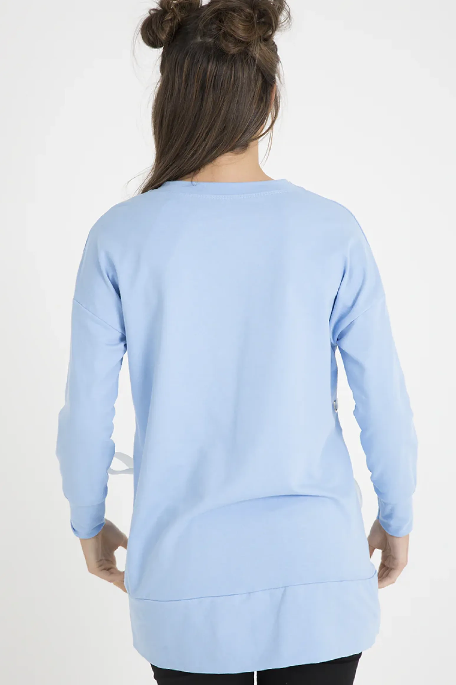 Rebellious Fashion Blue Ribbon Lace Up Dipped Hem Jumper - Wilma