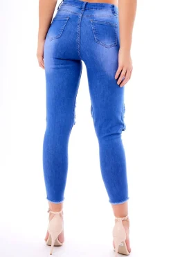 Rebellious Fashion Blue Ripped Knee Skinny Denim Jeans - Bryony