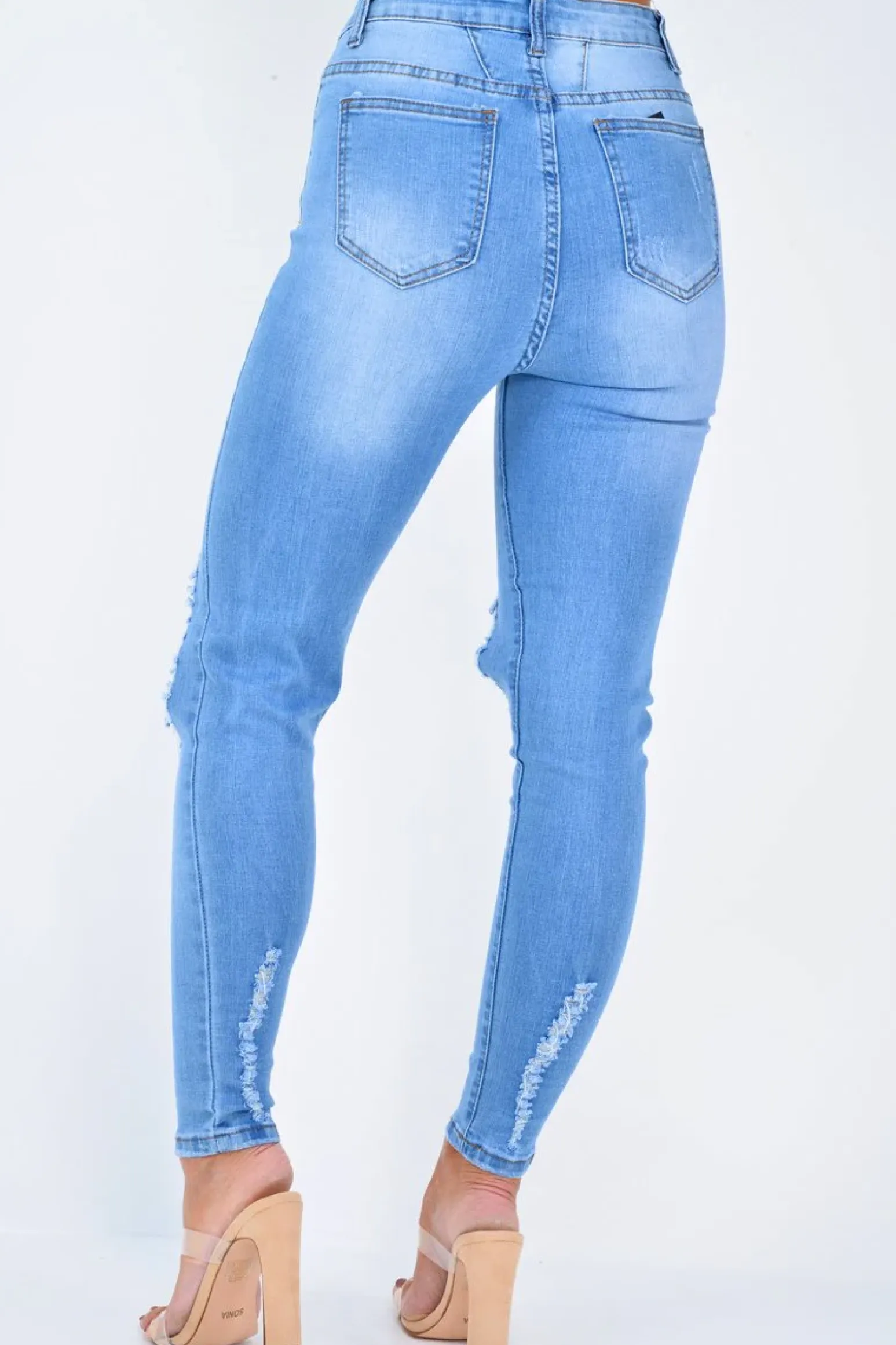Rebellious Fashion Blue Ripped Knee Skinny Jeans - Chanelle