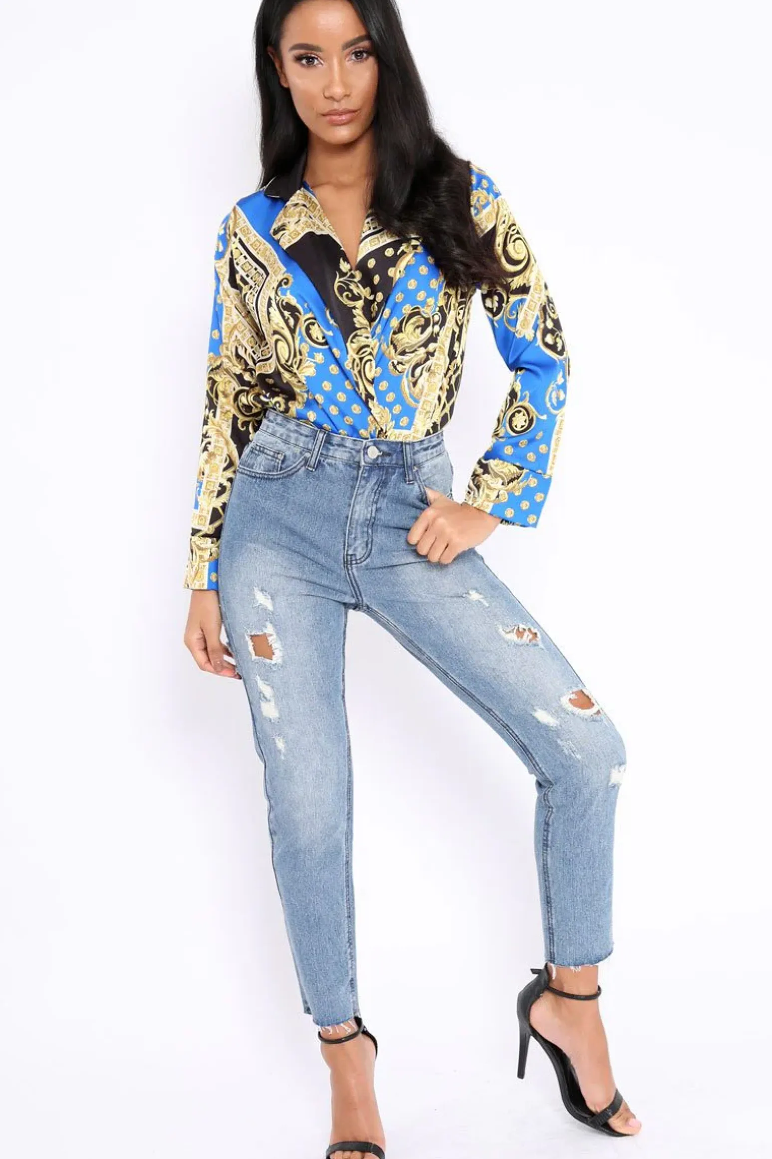 Rebellious Fashion Blue Ripped Mid Wash Mom Jeans - Rabia