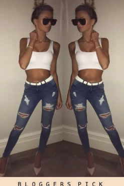 Rebellious Fashion Blue Ripped Skinny Denim Jeans - Codey