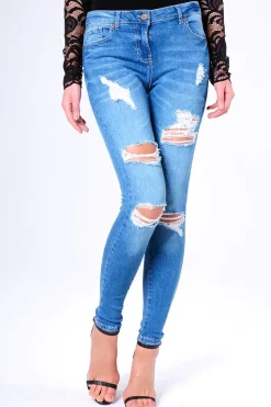 Rebellious Fashion Blue Ripped Skinny Denim Jeans - Codey