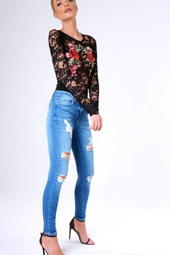 Rebellious Fashion Blue Ripped Skinny Denim Jeans - Codey