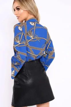 Rebellious Fashion Blue Rope Print Plunge Bodysuit - Jani