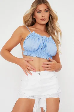Rebellious Fashion Blue Ruched Backless Crop Top - Sanne