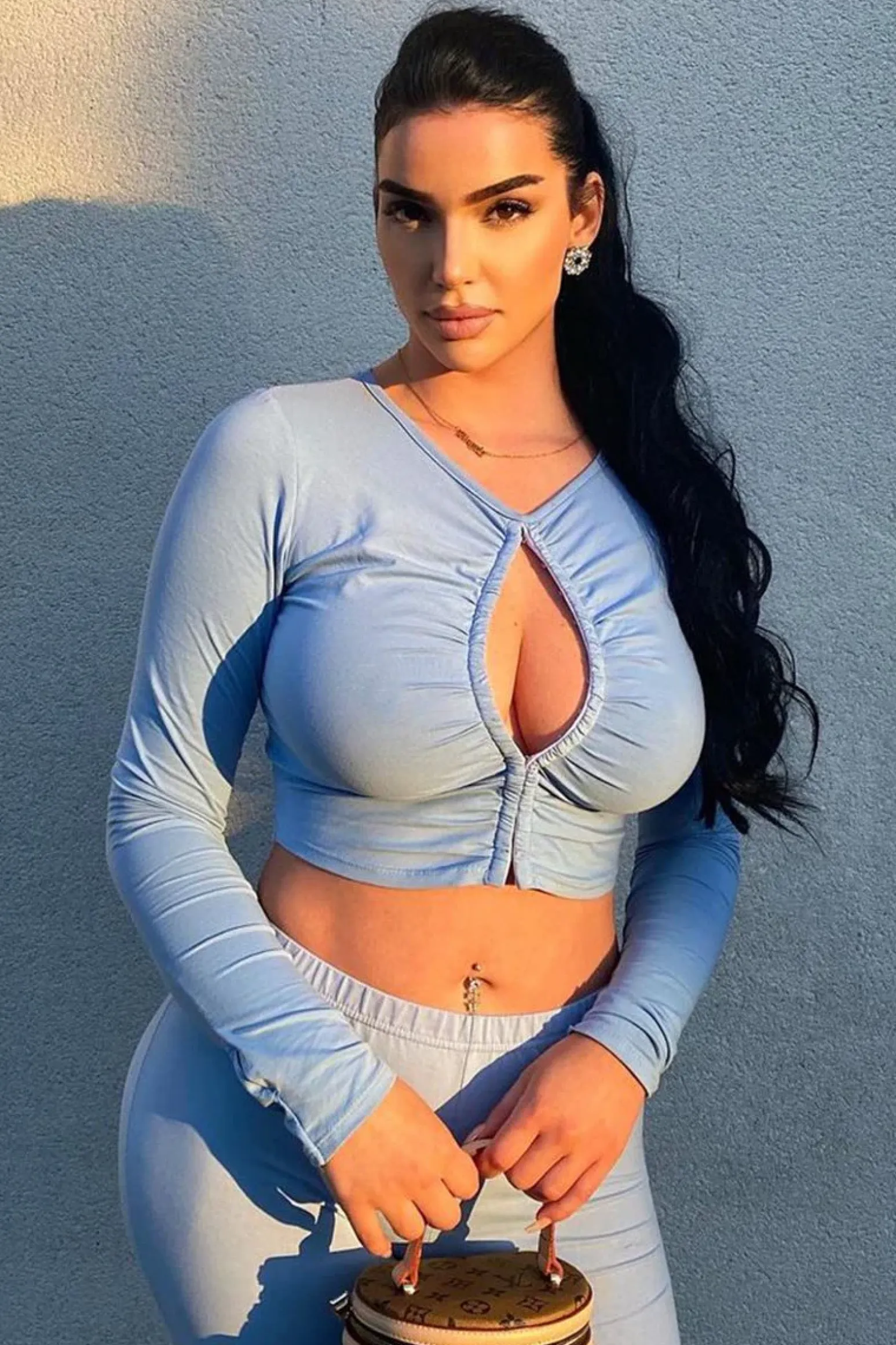 Rebellious Fashion Blue Ruched Centre Front Fastening Crop Top - Cambrea