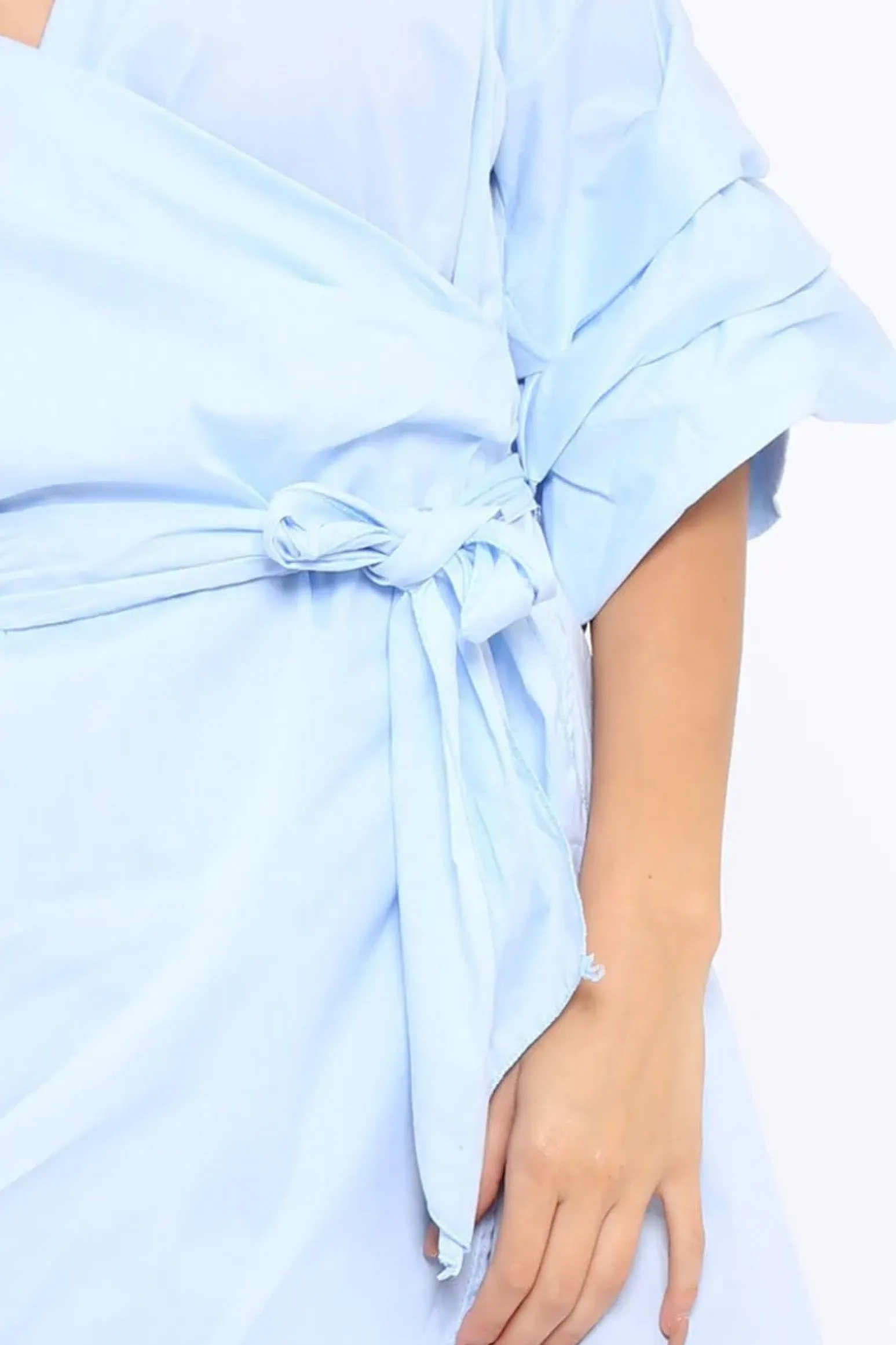 Rebellious Fashion Blue Ruched Sleeve Wrap Around Dress - Marly