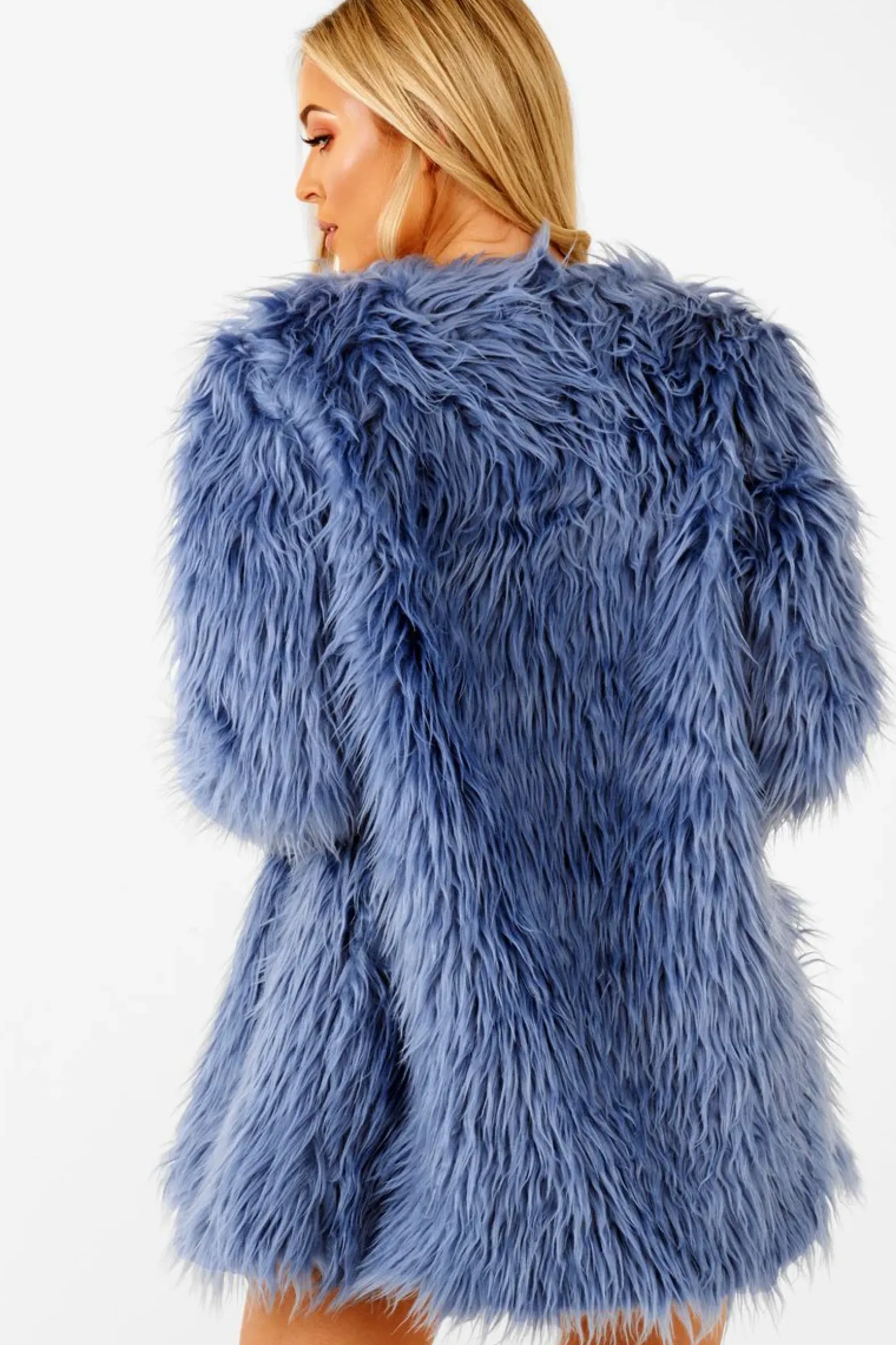 Rebellious Fashion Blue Shaggy Faux Fur Coat - Evalina