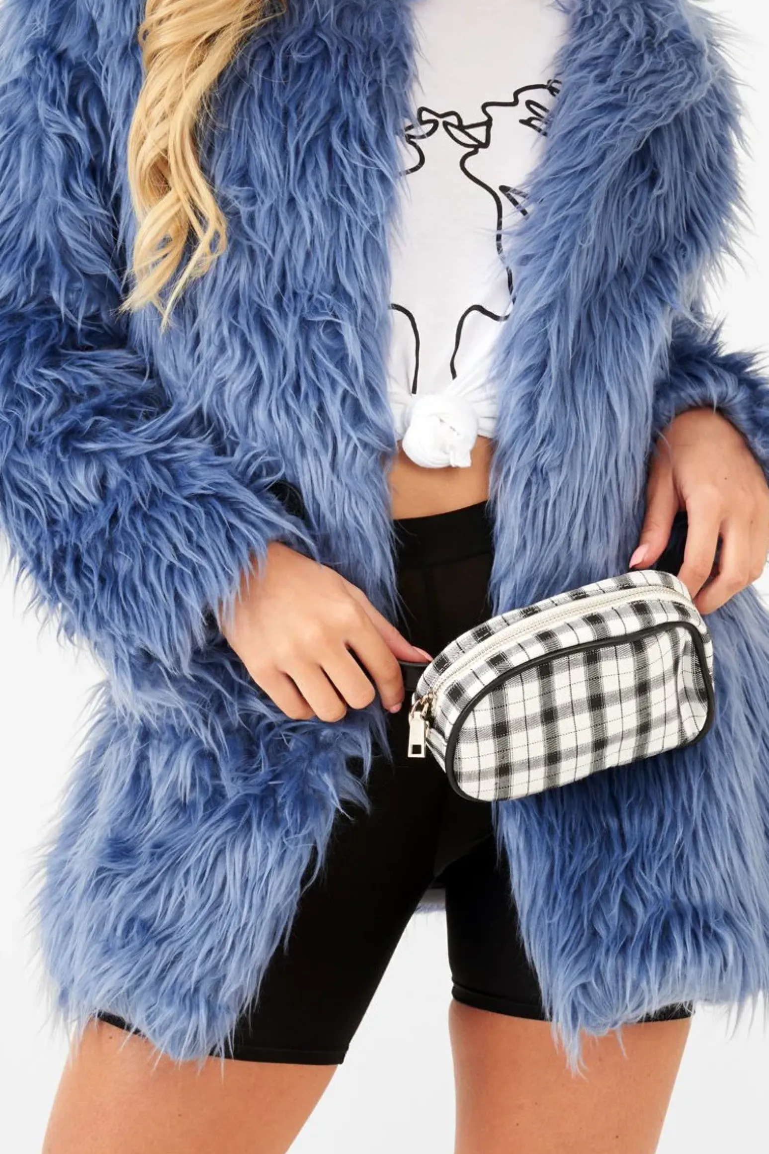 Rebellious Fashion Blue Shaggy Faux Fur Coat - Evalina