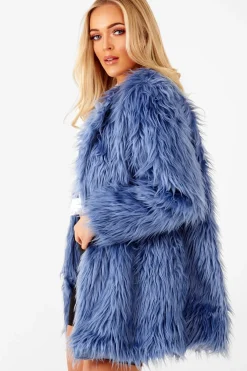 Rebellious Fashion Blue Shaggy Faux Fur Coat - Evalina