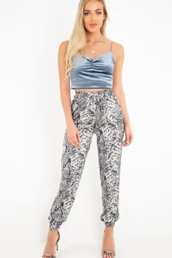 Rebellious Fashion Blue Shiny Velvet Cami Crop Top - Cali