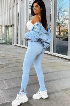 Rebellious Fashion Blue Side Split Leggings - Oliviah